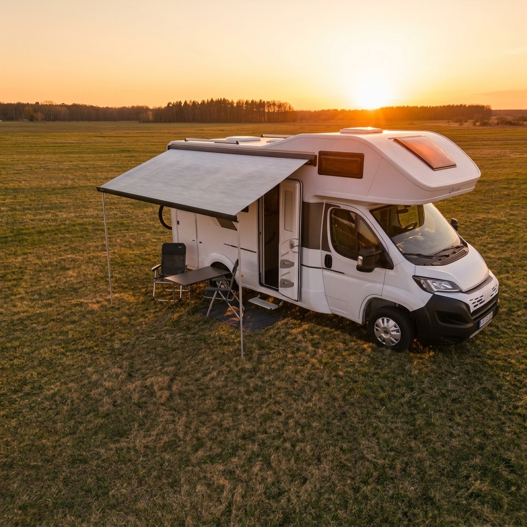 Drohnenansicht Wohnmobil mit Markise